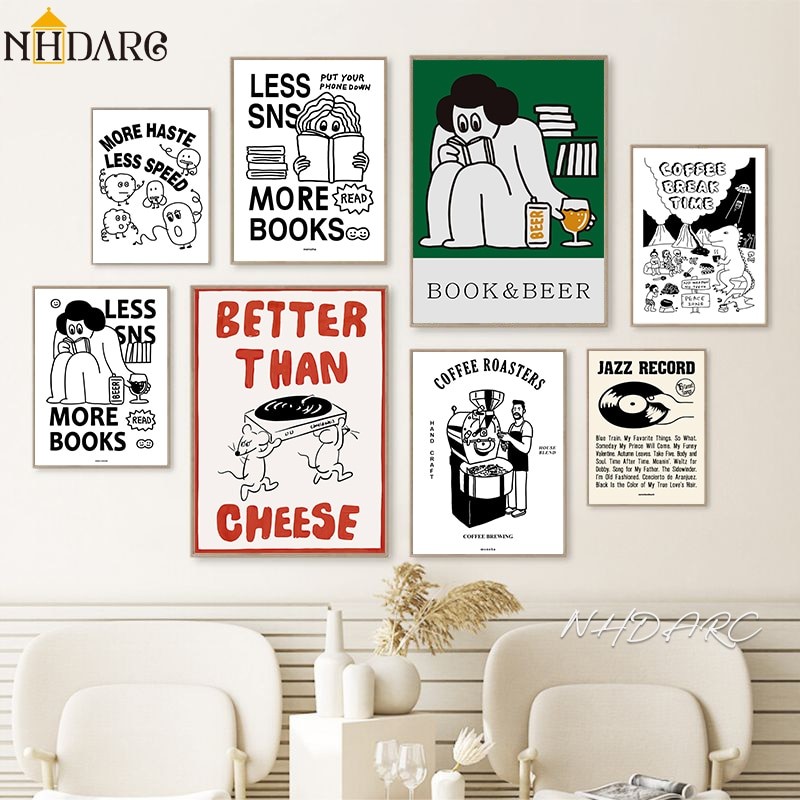 (พร้อมกรอบ)โปสเตอร์ขาวดํา, การวาดเส้นสไตล์มินิมอล, ผนัง Décor บ้าน, ศิลปะ, ภาพวาดผ้าใบห้องนั่งเล่น