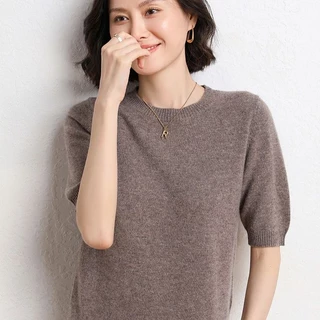 Cuties 88027 เสื้อยืด แขนสั้น ผ้าถัก สไตล์ใหม่ สําหรับผู้หญิง สื้อไหมพรมเนื้อนุ่ม[คอกลม แขนสั้น