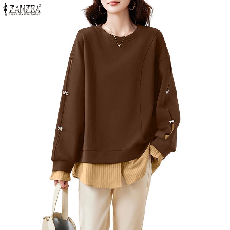 ZANZEA สาวสไตล์เกาหลีหวาน คอวิธีน้ำมันหัวขโมยพร้อมโบว์และลายทาง