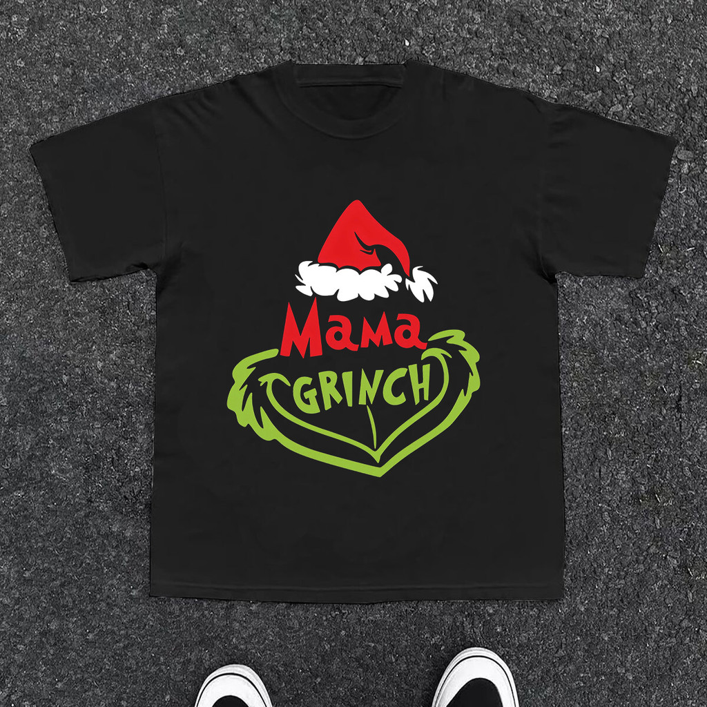 Mama Grinch Hat Creative Graphic Print Short Sleeve Round Neck T-Shirt Clothing