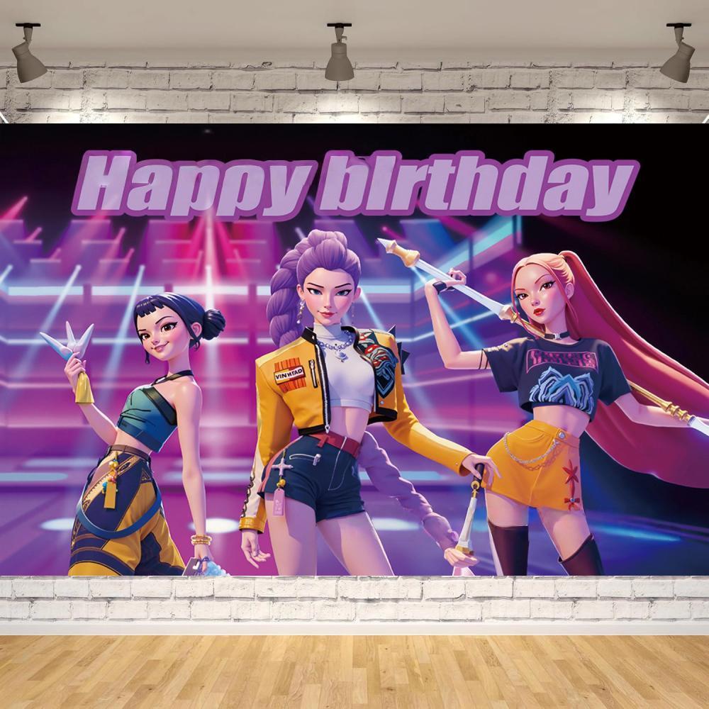 Kpop Demon Hunters ฉากหลังสําหรับสาววันเกิดชุดตกแต่ง Party ต้องการ Baby Shower Rumi แบนเนอร์ของขวัญ