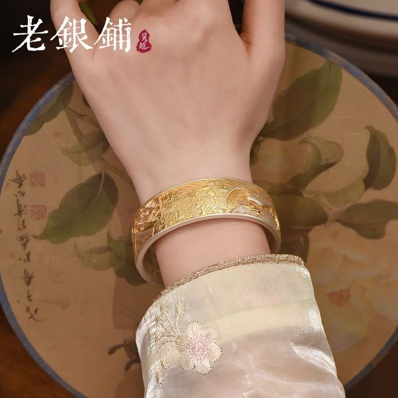 สร้อยข้อมือเงินสเตอร์ลิง เงินแท้ 999.9 สไตล์ชาติพันธุ์แบบโบราณ จาก Wu Yue Lao Silver Shop