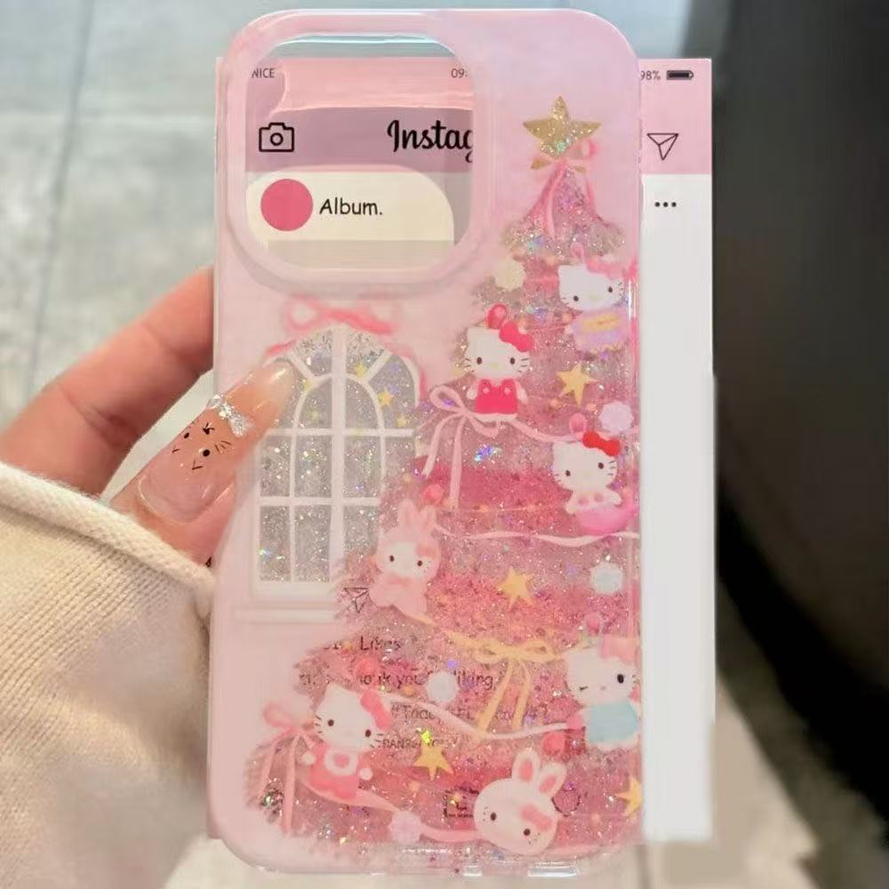 เคสโทรศัพท์ลายต้นคริสต์มาส Hello Kitty สำหรับ iPhone 17/16/15/14/13/12/11 Pro, XS Max/XR/XS/X, 7/8 Plus ZTSFIMD0207