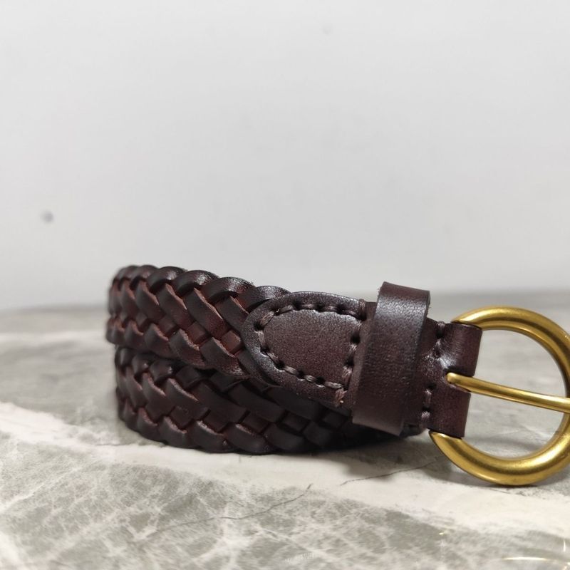 กว้าง 2.5 ซม.Retro All-Match First Layer Cowhide Pure Hand-ทอเข็มขัด Casual การเจาะ-ฟรีตกแต่งBe