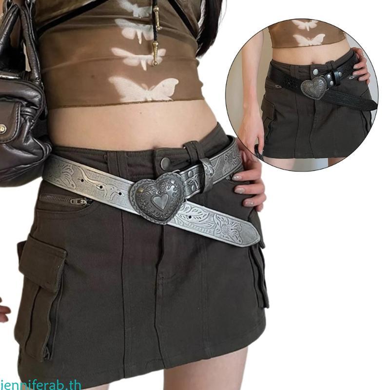 เข็มขัดลายเส้นสำหรับผู้หญิง สไตล์ยีนส์ 90s-2000s เครื่องประดับเอว