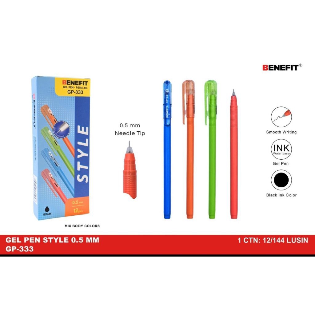 Benefit Gel Pen Gp-333 Style 0.5 mm (1 แพ็ค/12 ชิ้น)