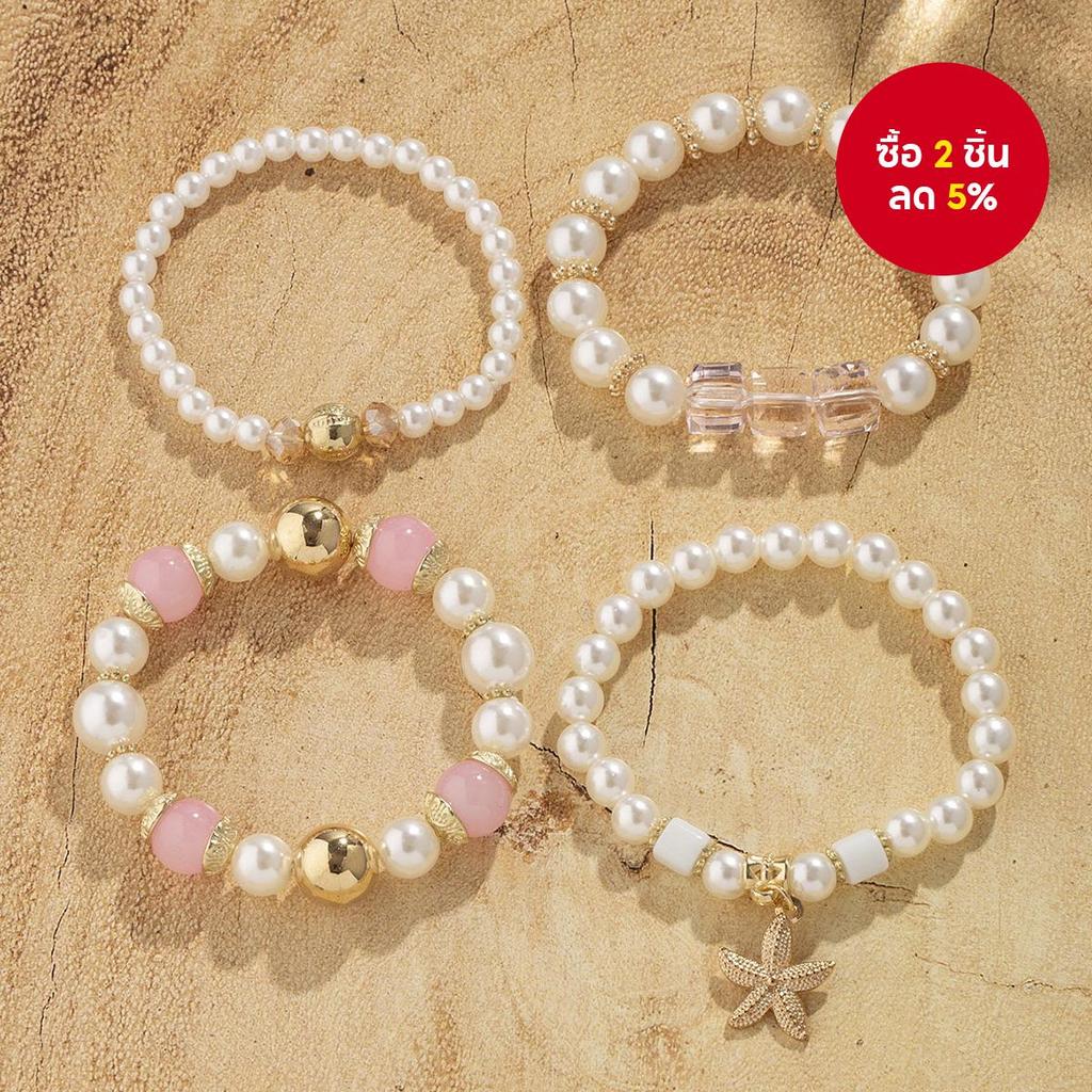 4 ชิ้นชุดสร้อยข้อมือโบฮีเมียนใหม่, เครื่องประดับสตรีสร้างสรรค์พร้อมปลาดาว, ไข่มุก, และกําไลลูกปัดหลายชั้น