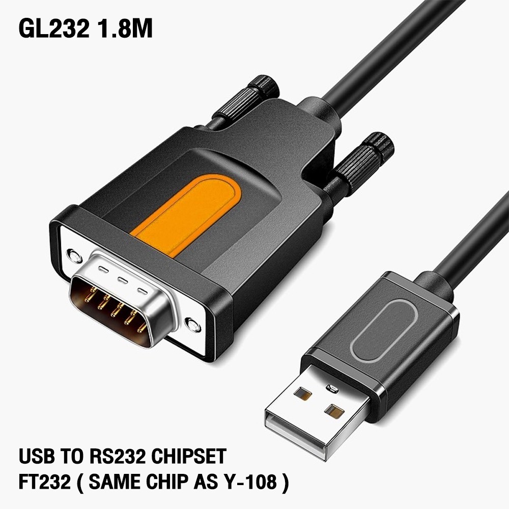 สาย usb to serial Unitek Y-105 /GLINK GL232  USB to RS232 Serial DB9 Com Port Cable 1.5M (Black)