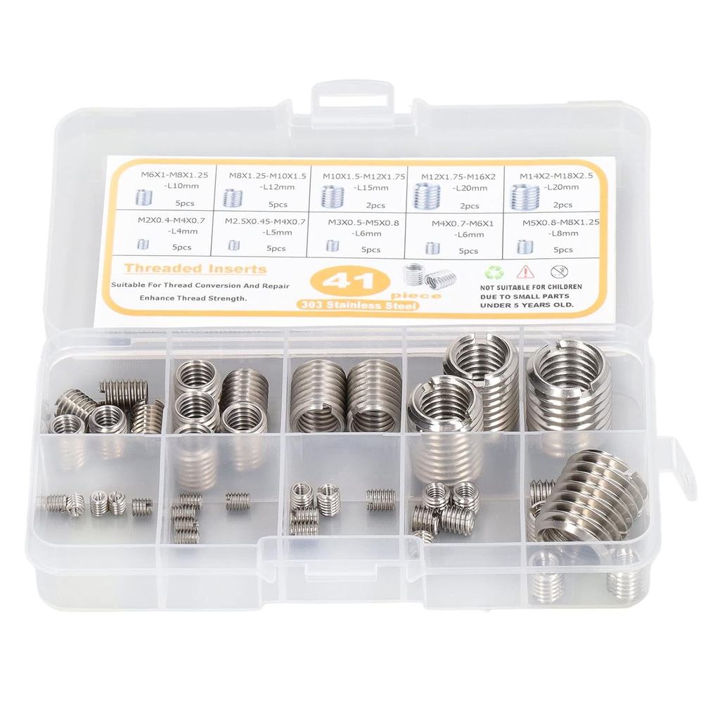 Thread Reducer Nut Assortment 41 Pcs Thread Repair Insert Assortment Kit Stainless Steel M2 M2.5 M3 