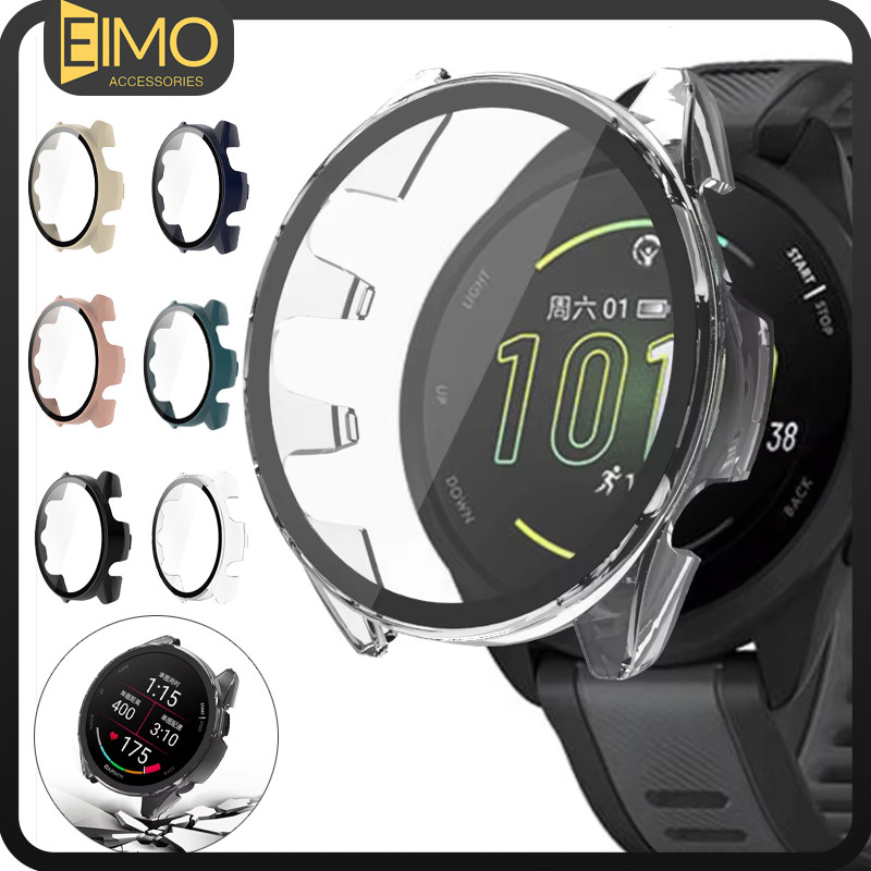 เคส ปกกระจกนิรภัย for Garmin Forerunner 165/165 Music กรณีป้องกันป้องกัน Gores ครอบคลุมเต็ม for Garmin Forerunner 165