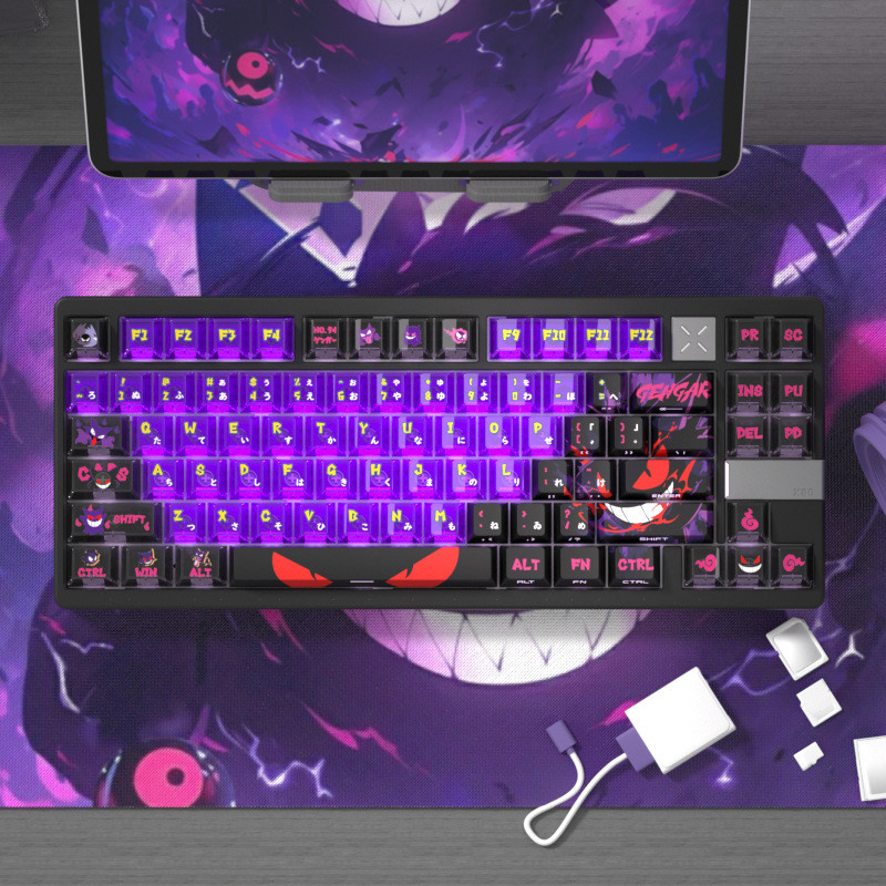 Pokemon - Gengar keycaps Cherry Profile Dye-Sublimation UV PBT + PC keycap สําหรับ 61/64/68/75/84/87/89/96/98/100/104/108