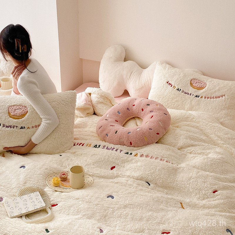 Latte Warm Four Piece Pillow Bagel Milk Fleece Donut Pillow Coconut Lamb Fleece Hot Push Little Red 