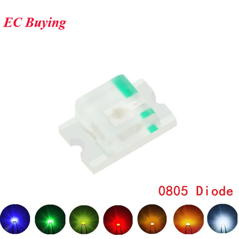 100pcs 0805 (2012) SMD LED ไดโอดเปล่งแสงสีแดง/ฟ้า/เหลือง/ขาว/ส้ม Ultra Bright DIY