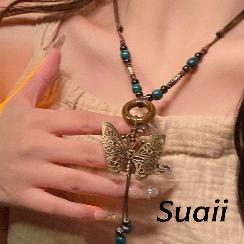 [ที่กําหนดเอง] สไตล์ชาติพันธุ์ผีเสื้อหลุมลูกปัดพู่แฟชั่นสไตล์สร้อยคอ ก704