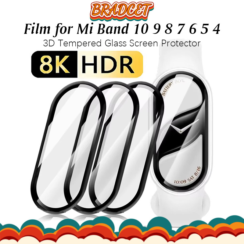 3D Anti Gores หน้าจอ Xiaomi Mi Band 10 9 8 7 6 5 4 Film Full Screen Protector ฟิล์มกระจกนิรภัยสีดำด้านข้าง