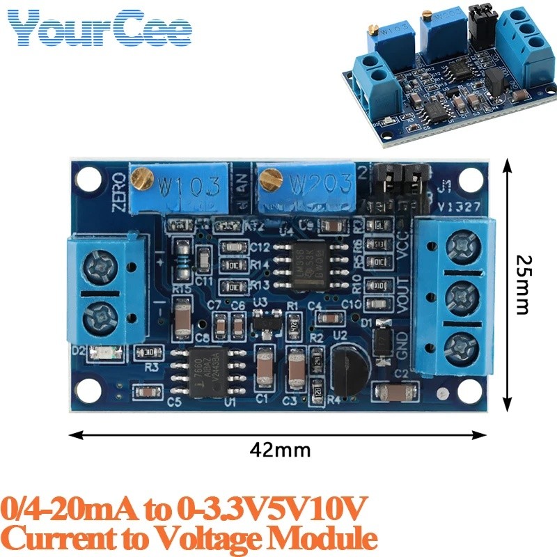 2 ชิ้น/1 PC Current to แรงดันไฟฟ้า Converter 0 ถึง 20mA/40mA ถึง 0-3.3V 0-5V 0-10V สัญญาณโมดูลแปลง 0
