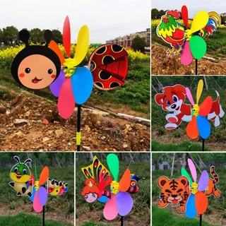 จัดส่งจากประเทศไทย กังหันลมการ์ตูน ยู่ลี่ ที่มีสีสันพลาสติกสัตว์ผึ้งหกสีกังหันลม,สามมิติหมุนลมบ้านตกแต่งสวน