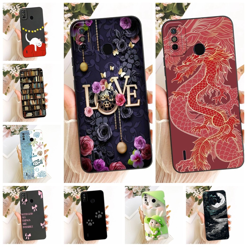 Tecno KE5j KE5k ฝาครอบ Tecno Spark 6 Go ปลอกซิลิโคนแฟชั่นหรูหราดอกไม้ Kawaii น่ารักทาสีกรณี Techno S