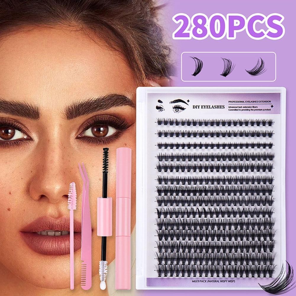 หนาขนาดใหญ่ปริมาณ 280 Cluster D Curve Diy Eyelash Segmented Eyelash Extension Cluster เดี่ยว T6j9