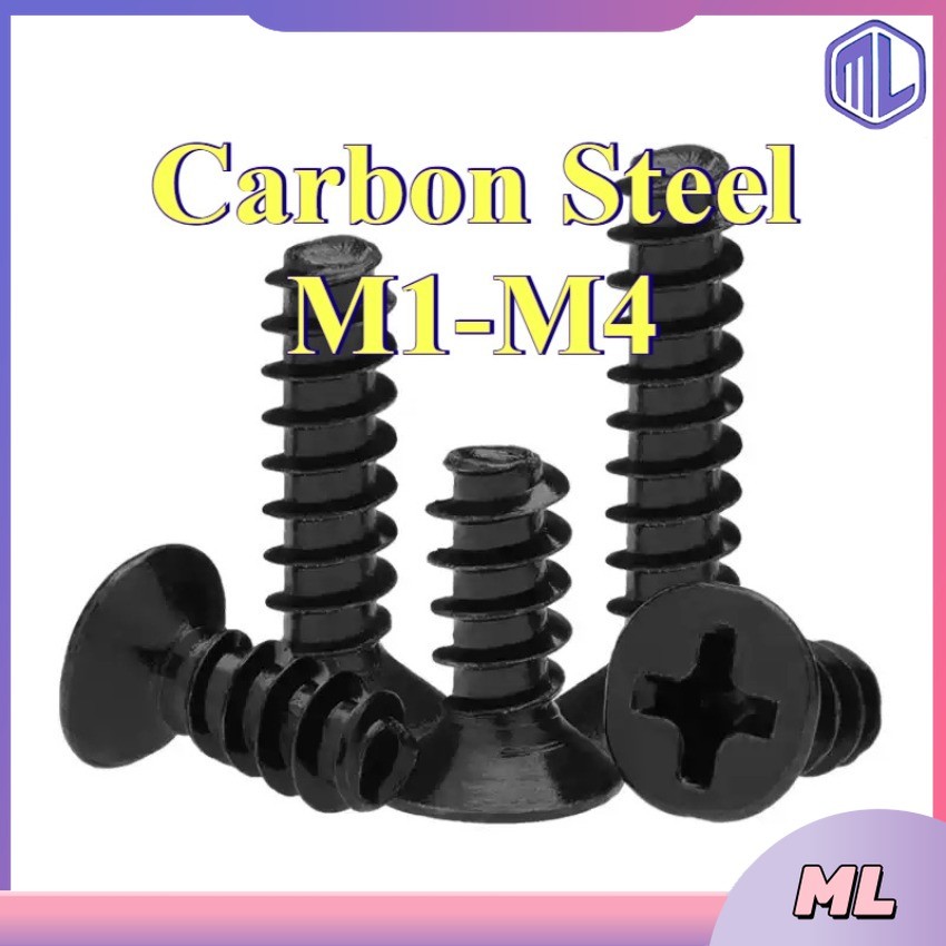 KB cross countersunk หัวหางแบน self-sting สกรูของเล่นเหล็กคาร์บอนสีดํา, สกรูไฟฟ้า M1-M4ML-MB