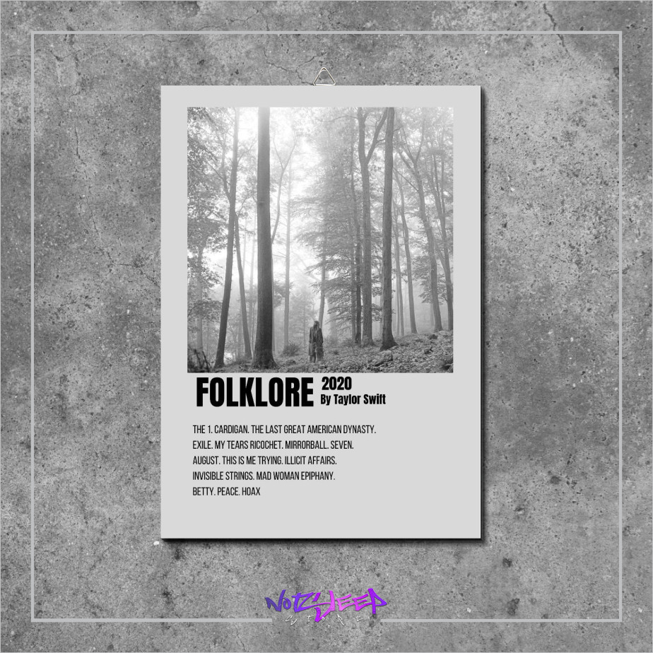โปสเตอร์ติดผนังไม้ปกเพลงอัลบั้มโปสเตอร์ Folklore โดย Taylor Swift