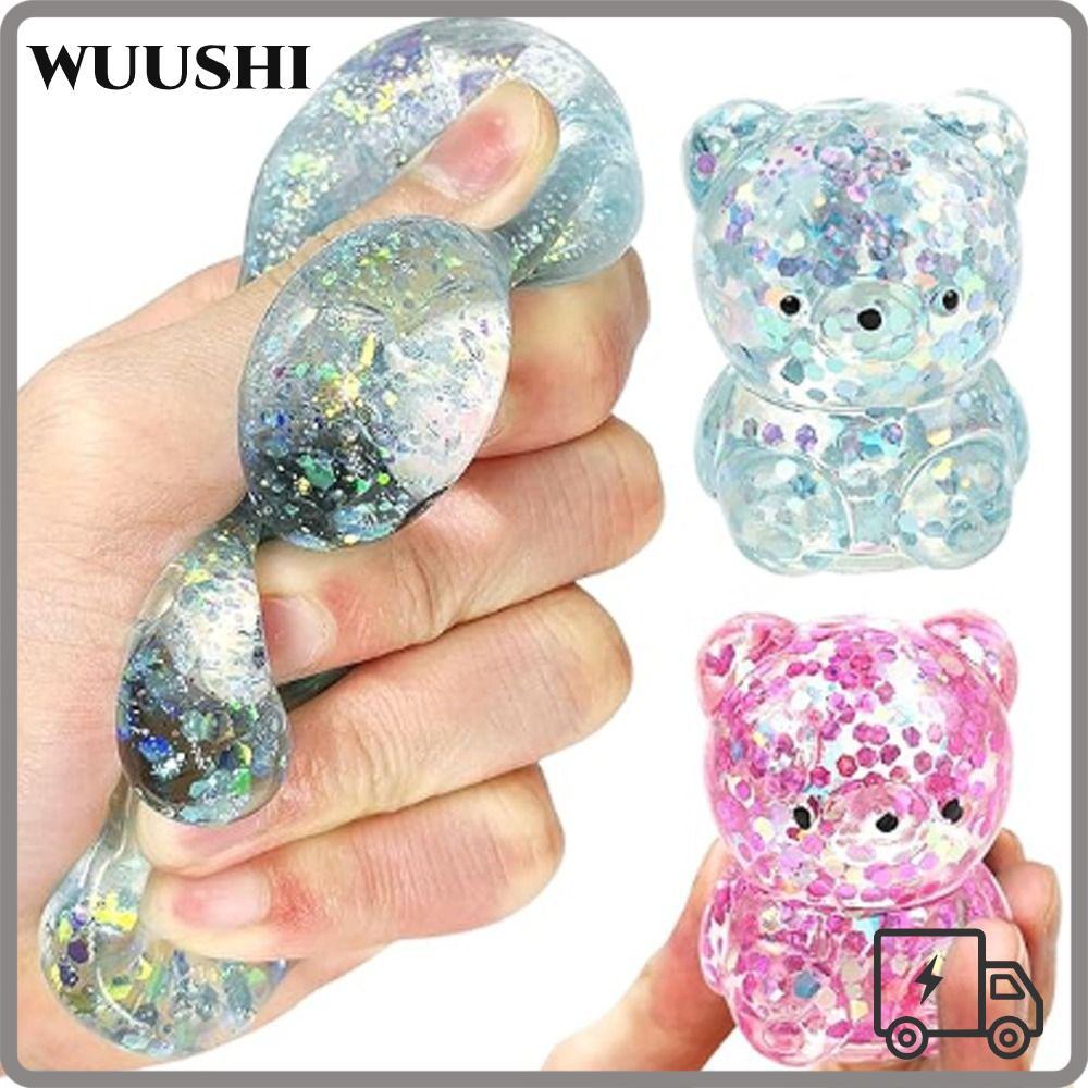 WUSHI Bear Squishy Fidget Toys, Soft Gummy Bear Sugar Stress Ball Sensory Toys, Funny Cute Squishy B