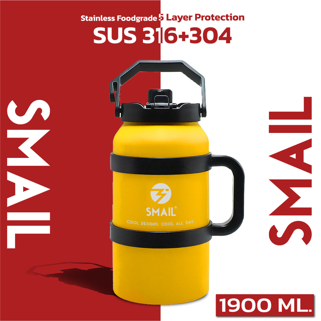 SMAIL ขวดน้ำเก็บความเย็น ขนาดใหญ่ 1900ml สแตนเลสฟู้ดเกรด 304/316 เก็บเย็น เก็บร้อน พกพาง่าย ฝาเปิดสะดวก แก้วเก็บอุณหภูมิ