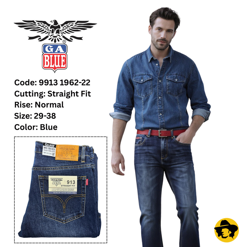 GA BLUE Brand Men Straight Fit Normal Rise Jeans (9913-1962)