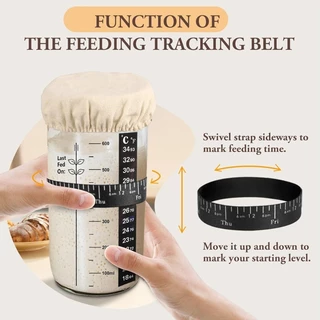 โถหมักเบเกอรี่ ขนมปังเบเกอรี่อุปกรณ์ขวดแก้วพร้อม Sourdough Starter Jar Kit 24OZ Sourdough Jar ออนซ์ Scale