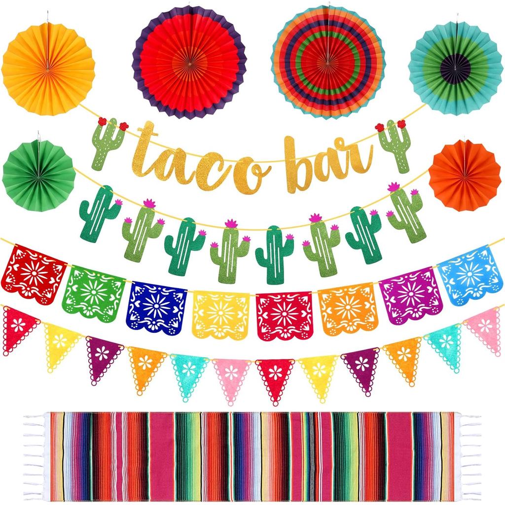 Tatuo 39 Pcs Taco Bar Decorations Mexican Fiesta Party Decorations Set Taco Bar Cactus Banner Serape