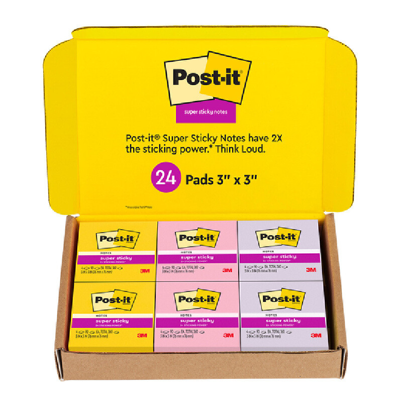POST-IT กระดาษโน้ต ซุปเปอร์สติกกี้โน้ต รุ่น 654-24SSMXSIOC คละสี ขนาด 3x3 นิ้ว