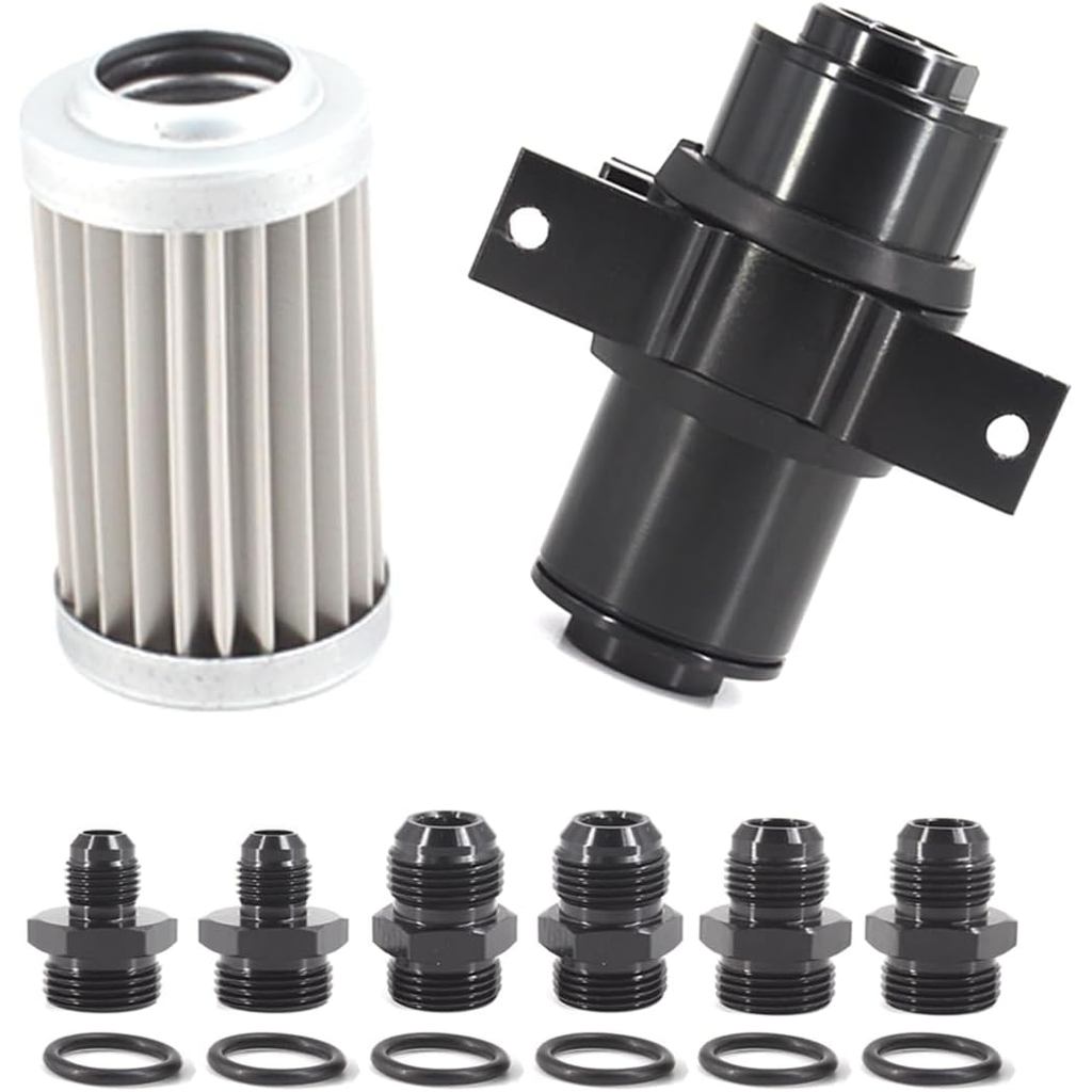 10 MICRON Inline Fuel Filter with 6AN 8AN 10AN Adapter&Bracket Clamp 50MM Universal Mount Bracket