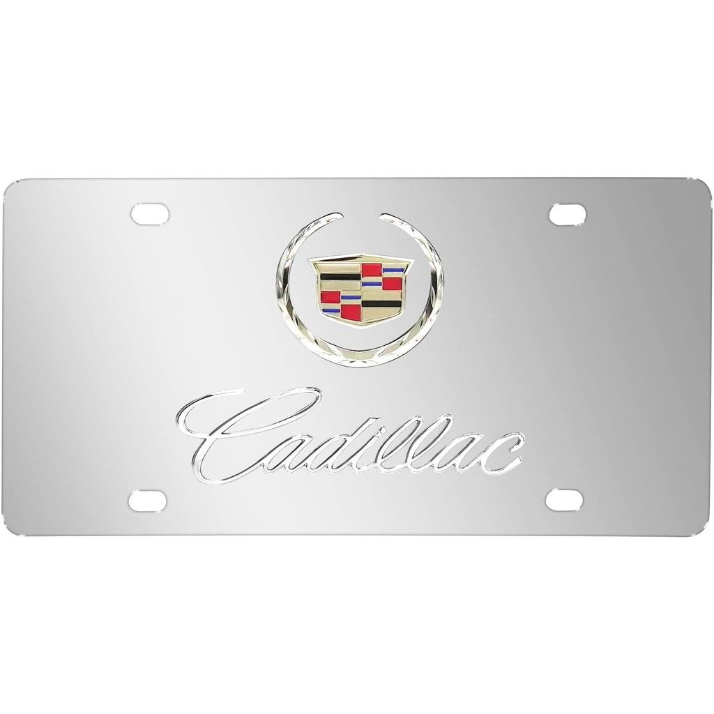 IPick Image Made สําหรับ Cadillac 3D Dual Logo Mirror Chrome ป้ายทะเบียนสแตนเลส