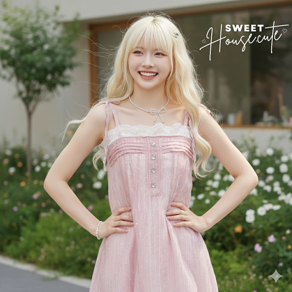 SweetHouse #669   เสื้อสายเดี่ยวแต่งลูกไม้ ผ้า Rossy (ผ้าบางมีซับใน) ผูกบ่าระบายลูกไม้แต่งกระดุมเพชรน่ารักมากกก ราคา ถูกที่สุด ดีลบีเคเค แกลเลอรีภาพที่ 9