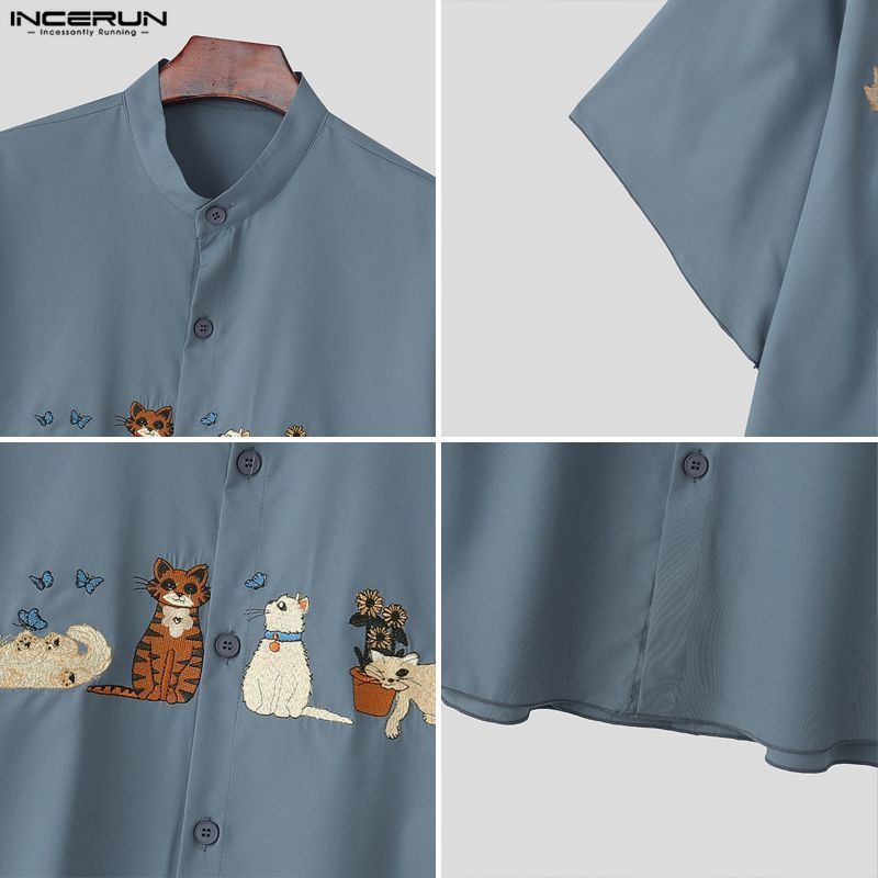 เสื้อเชิ๊ตชาย สไตล์เกาหลีวินเทจ แขน3/4 มีการประดิดประดอยลายสัตว์และปุ่มสวยงาม - รูปที่ 7