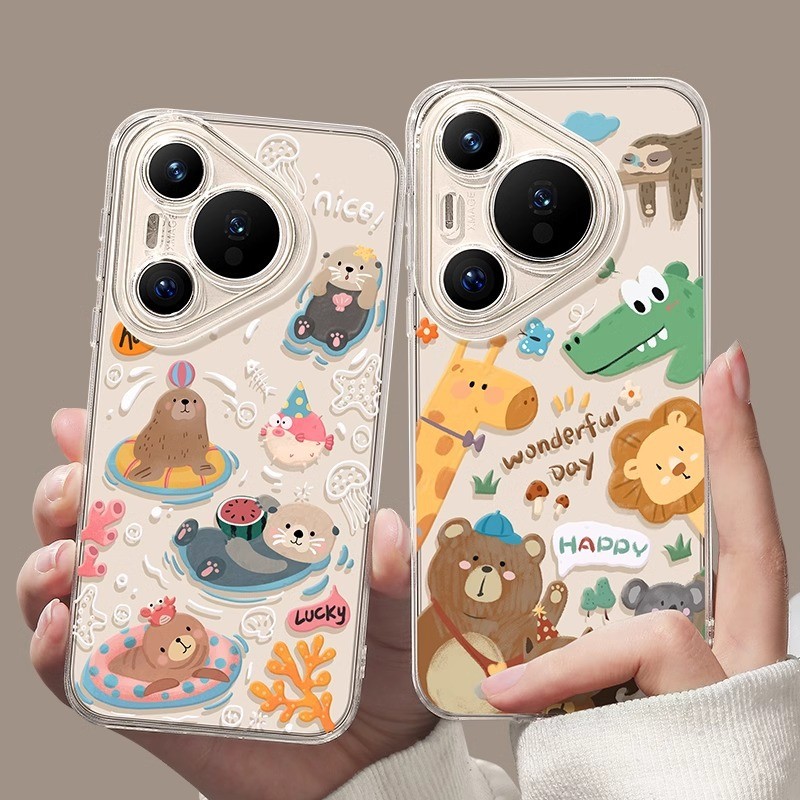 การ์ตูน Huawei pura80 เคสโทรศัพท์โปร่งใส pura70pro เคสนิ่มกันกระแทก p60 รวมทุกอย่างเคสป้องกัน502025.