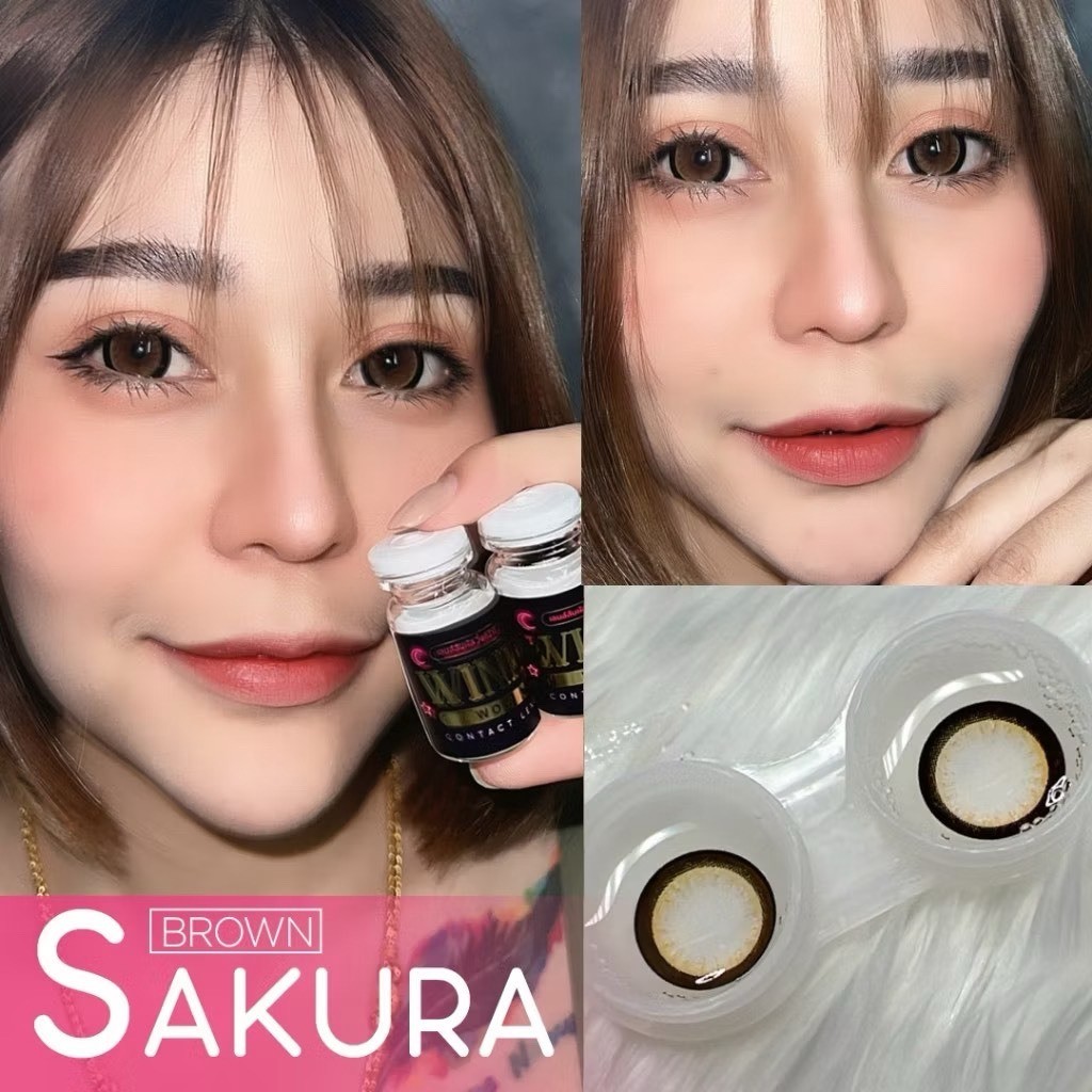 คอนแทคเลนส์(บิ๊กอาย)🔥Sakura🔥(Wink) สี : Chestnut / Gray รายเดือน มีค่าสายตา