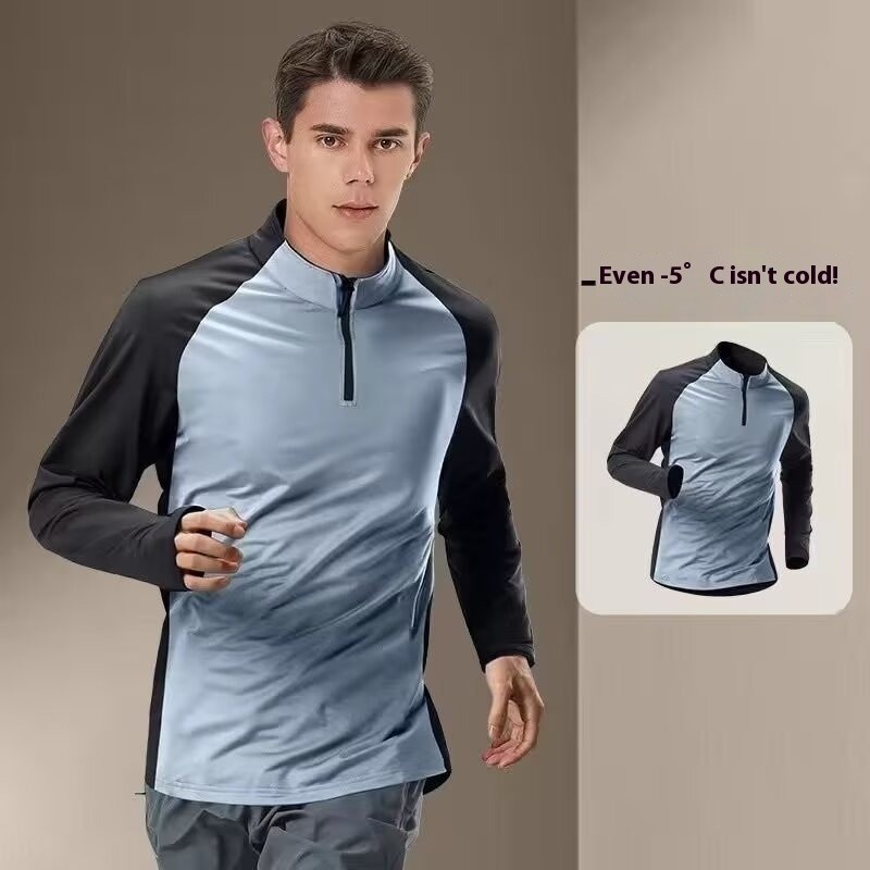 เสื้อเชิ๊ตแขนยาวผู้ชาย แห้งเร็ว พร้อมซิปครึ่งตัว สำหรับการออกกำลังกาย - รูปที่ 2