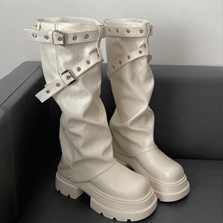 รองเท้าส้นสูงสไตล์อังกฤษ Retro PU หนาน่าใส่ ทนทาน เหมาะสำหรั…