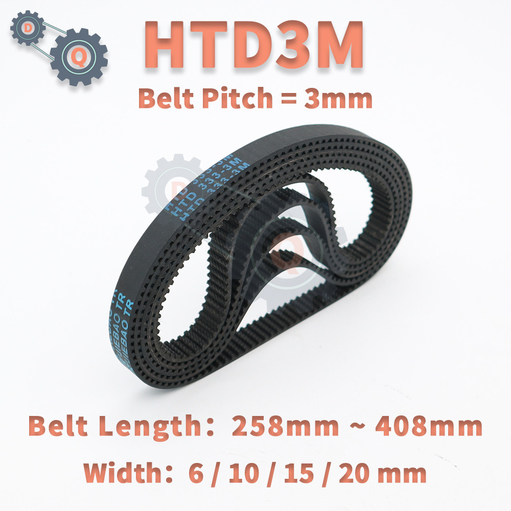 Belt Length 258mm to 408mm HTD 3M Timing Belt Drive Belt Width 6mm 10mm 15mm 3M Rubber Belt Closed L