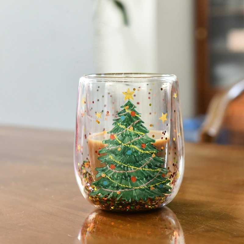 ถ้วยแก้วต้นคริสต์มาสติดผนังคู่ - เครื่องดื่มที่หรูหราสําหรับชุมนุมสํานักงาน - รูปที่ 5