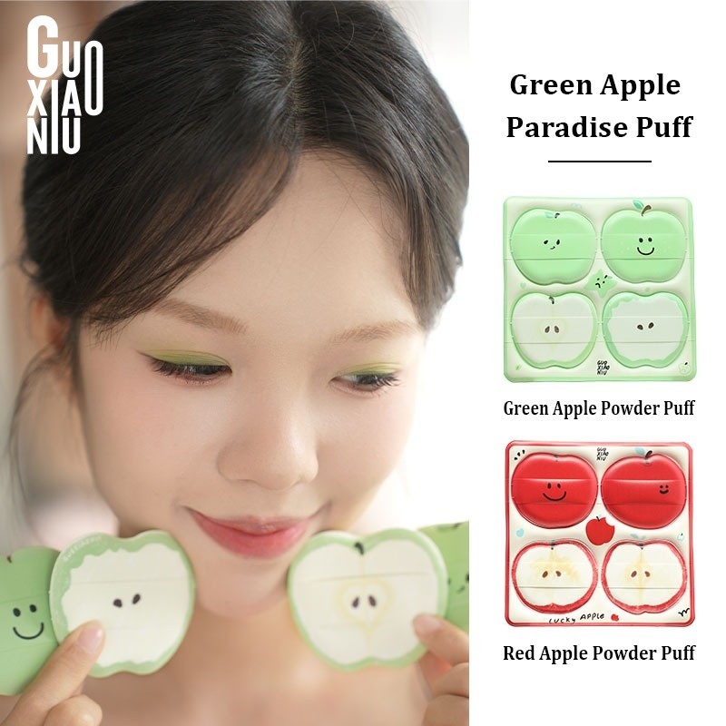 GUOXIAONIU 4PCS ชุดฟองน้ำแต่งหน้าทรงแอปเปิ้ล ใช้ได้ทั้งแบบเปียกและแห้ง เหมาะสำหรับใช้ลงรองพื้นและคอน