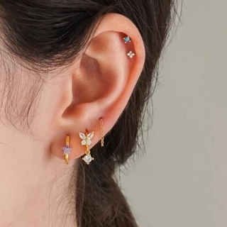 Roselife 1 คู่ 14K Gold คริสตัลผีเสื้อ Hoop ต่างหูสําหรับผู้หญิง Hypoallergenic Bow หูวงกลมเครื่องประดับอุปกรณ์เสริม