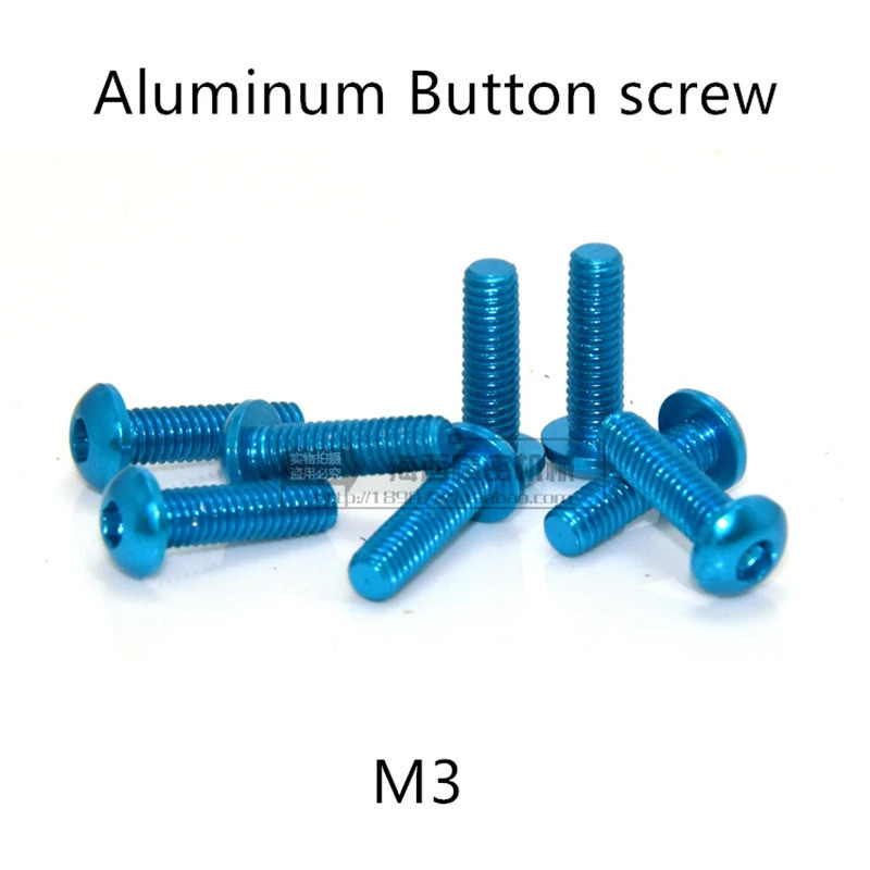 20pcs M3*5/6/8/10/12/14/16mm Anodized Light Blue color Aluminum Hex socket button head cap screw for