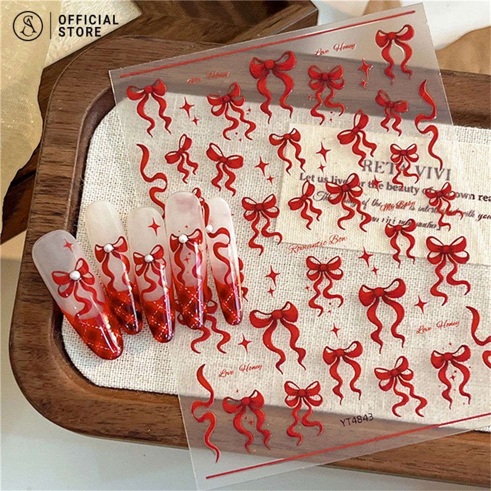 สติ๊กเกอร์ติดเล็บ โบว์ ริบบิ้น ดาว ของตกแต่งคริสต์มาส อุปกรณ์ตกแต่งเล็บ DIY