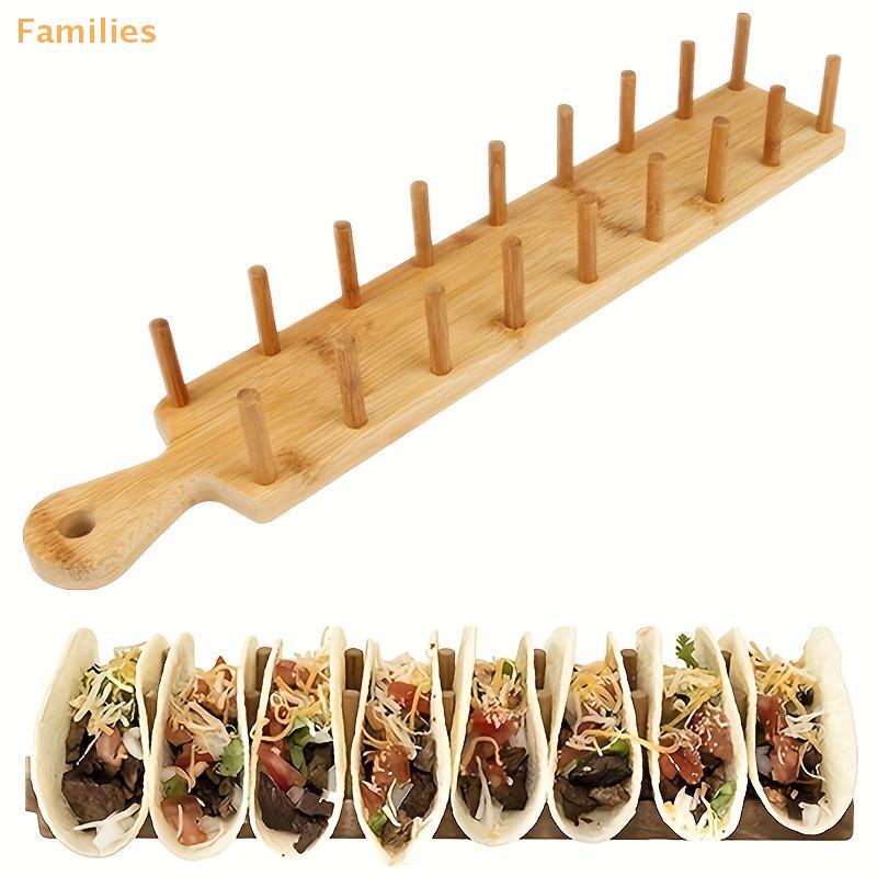 Families> ที่วางทาโก้ไม้ไผ่ถือถาด Tacos แต่ละถาด Tacos Multi-ใช้ขาตั้งอาหาร Hard Shell Tacos Rack สํ