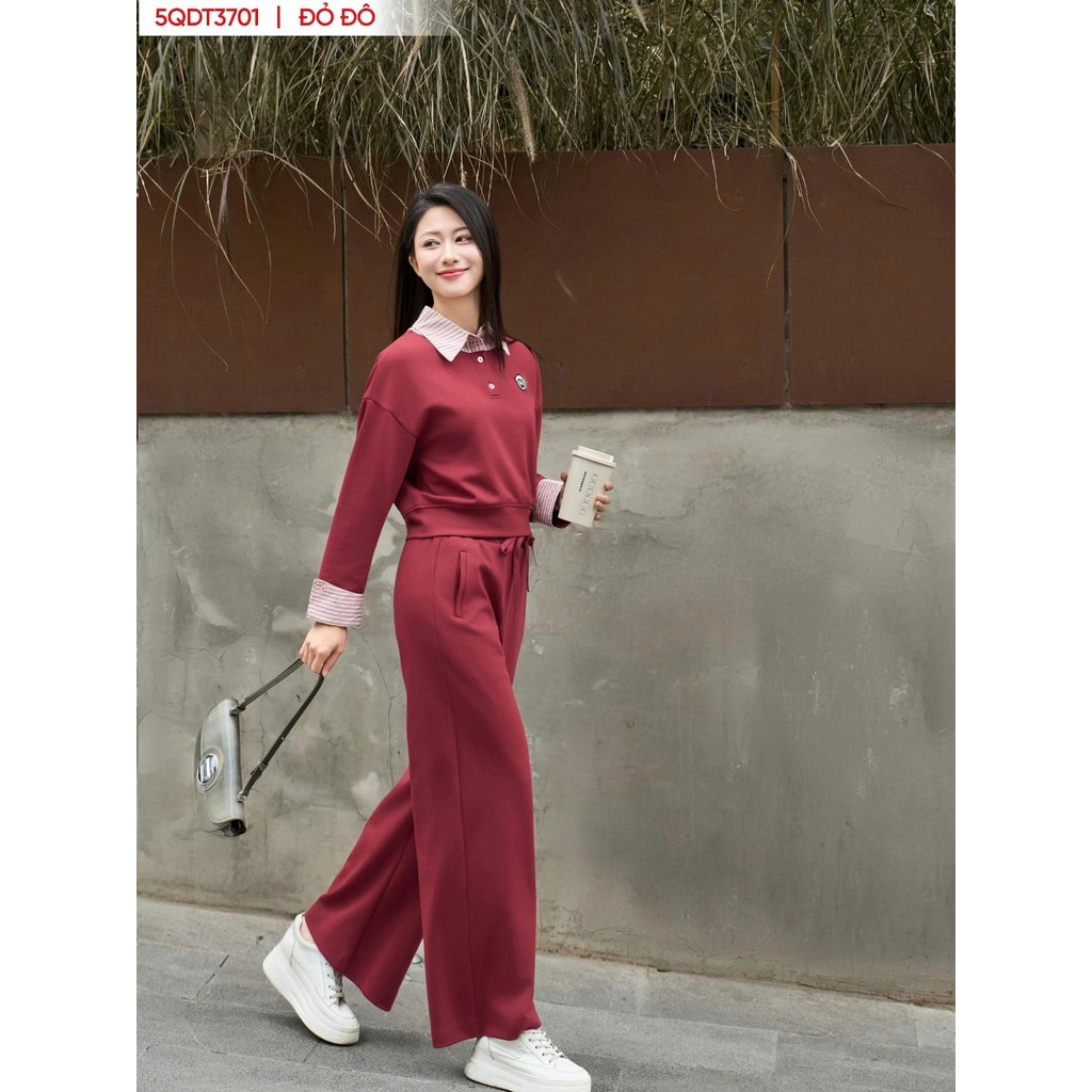 ชุดผู้หญิง CARDINA ผ้า umi เสื้อแขนยาวคอปกและกางเกงเอวยางยืด 5ANF37, 5QDT37