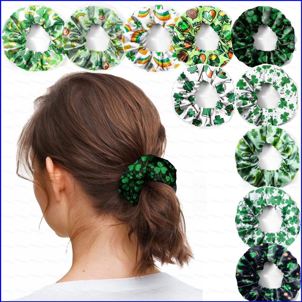 SY1 St Patricks Day Irish Festival party headwear Clover Scrunchies Hair Ties YS1