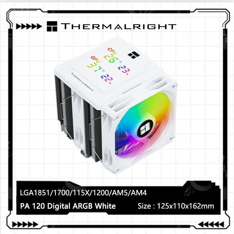 Limin PA120 Digital White ARGB จอแสดงผลดิจิตอล CPU หม้อน้ําระบายความร้อนด้วยอากาศหม้อน้ําทาวเวอร์คู่