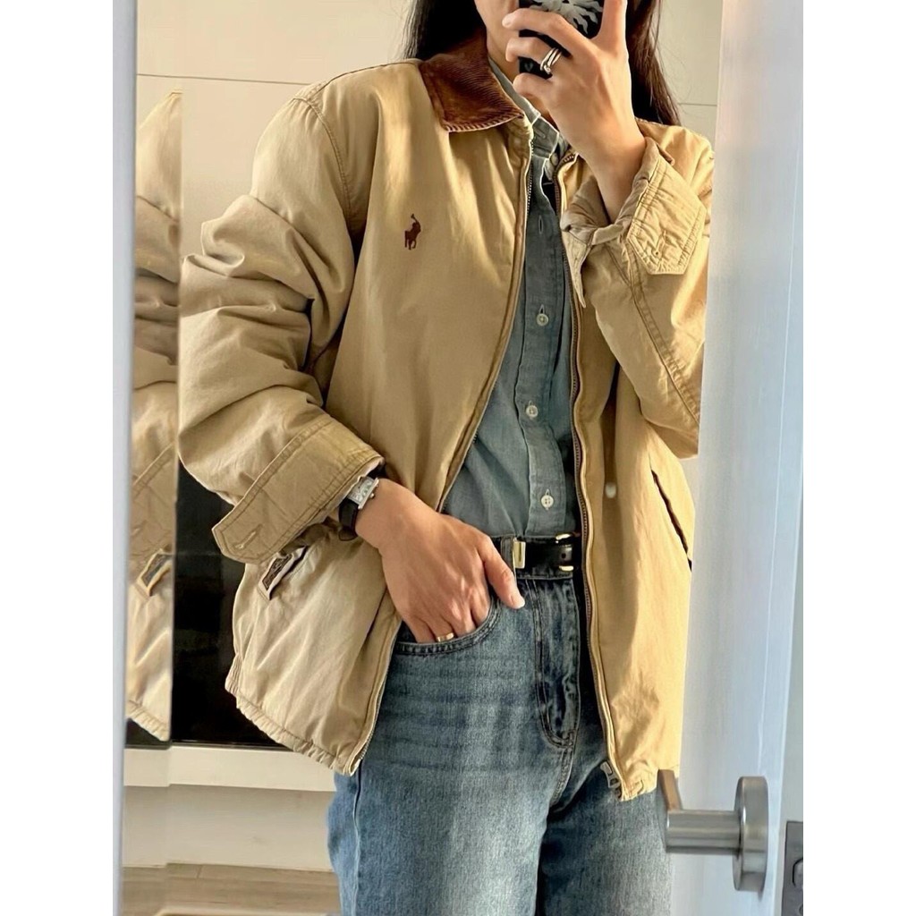 ZFOM RL# Vintage Corduroy Lapel Zipper Jacket for Men and Women